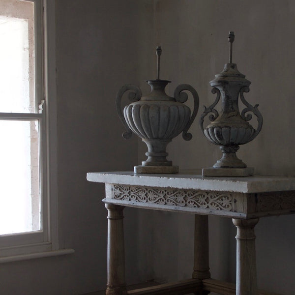 A C19th zinc urn table lamp