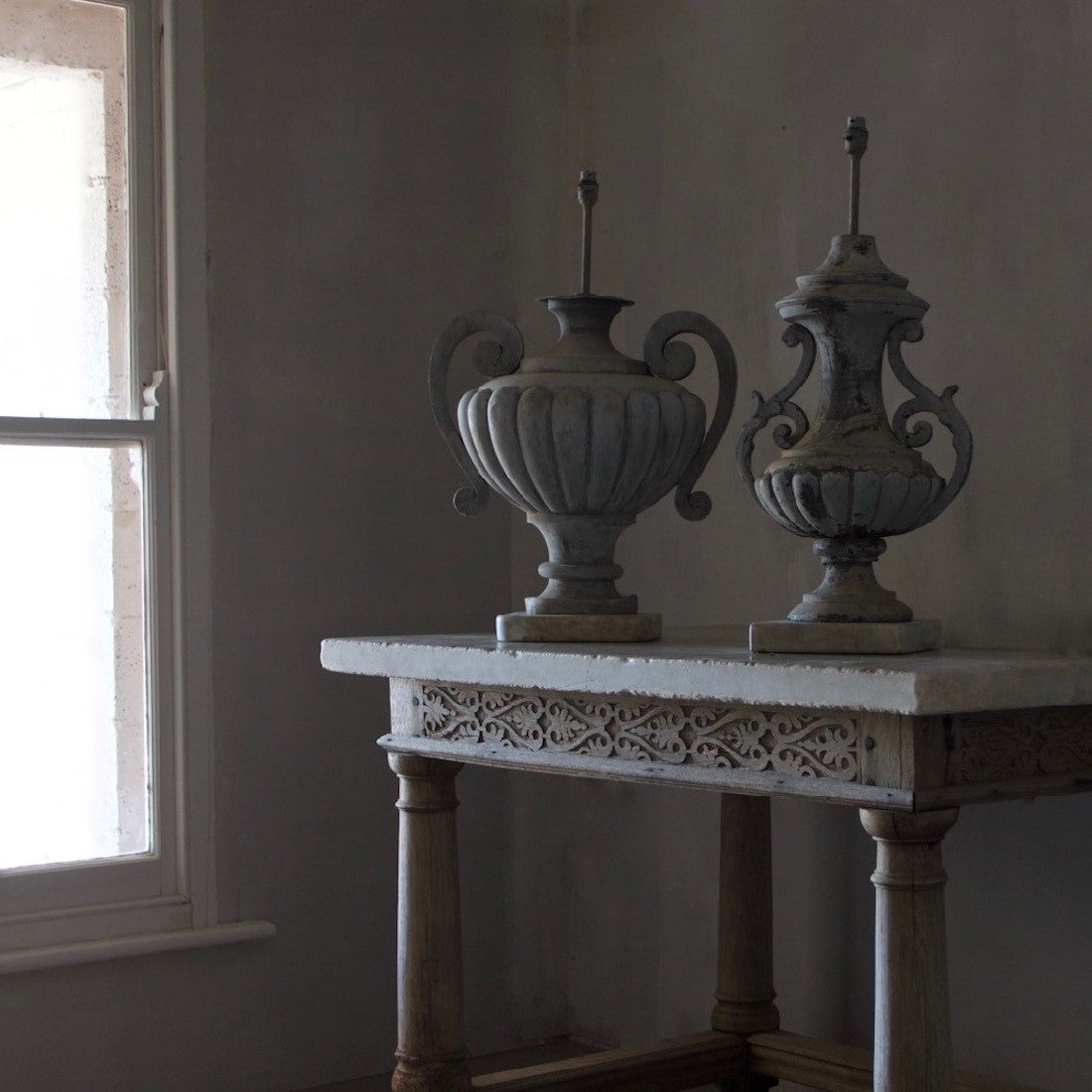 A C19th zinc urn table lamp