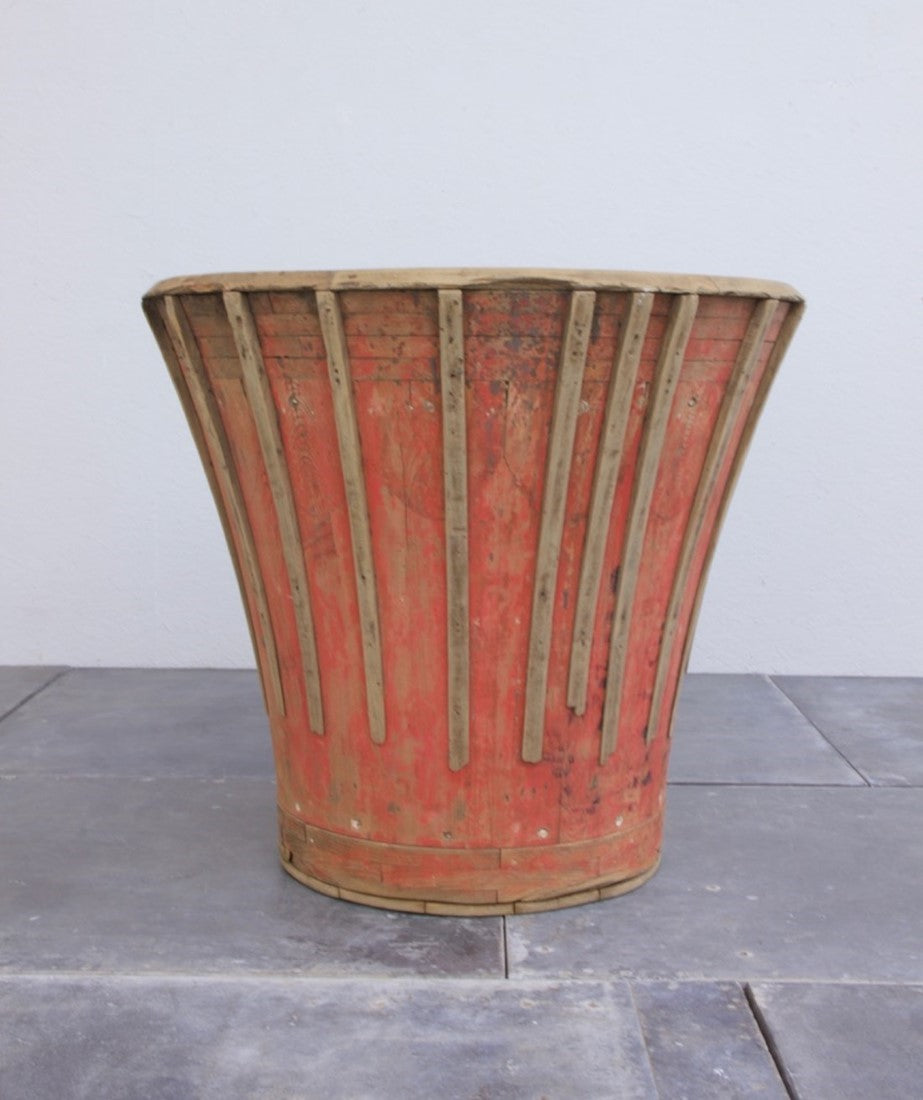 A wooden ribbed tub