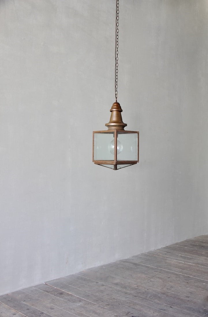 A 1930s square copper lantern