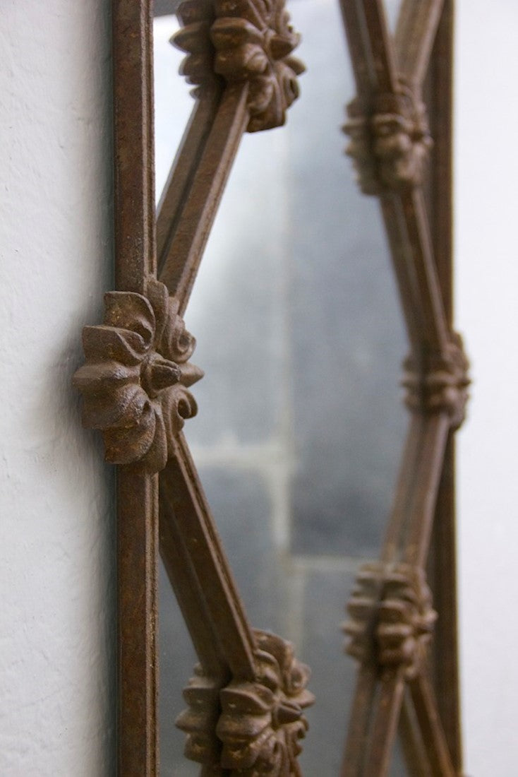 A C19th iron framed mirror.