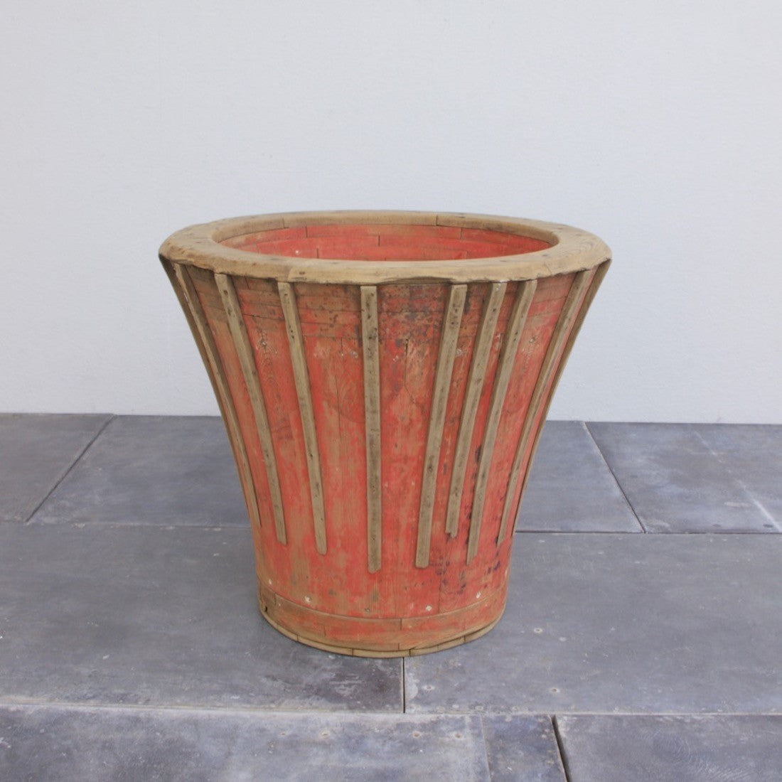 A wooden ribbed tub