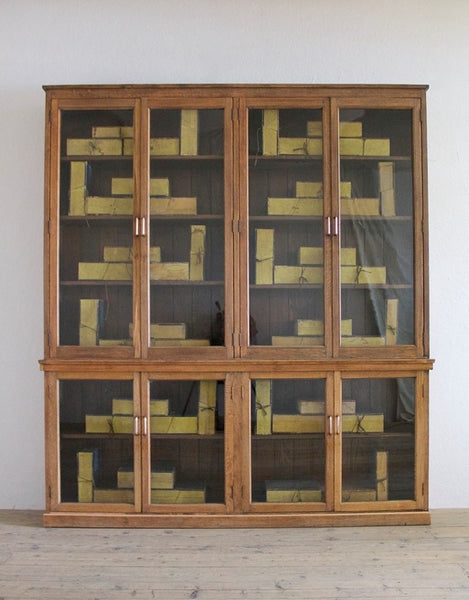 A late C19th oak laboratory cabinet