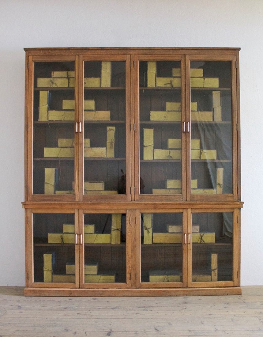 A late C19th oak laboratory cabinet