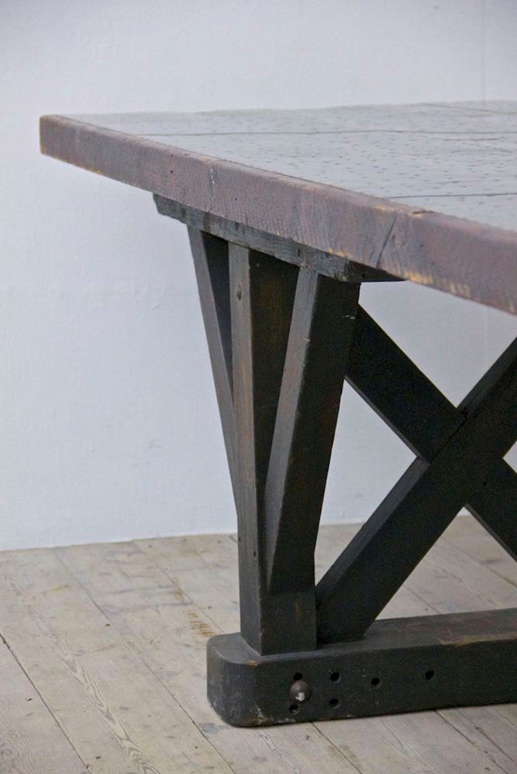 An architectural C19th work table with a patchwork zinc top