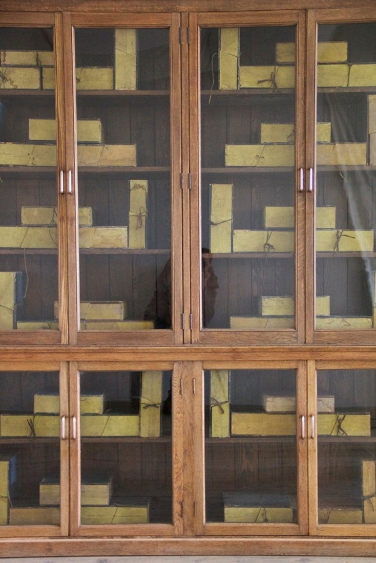 A late C19th oak laboratory cabinet