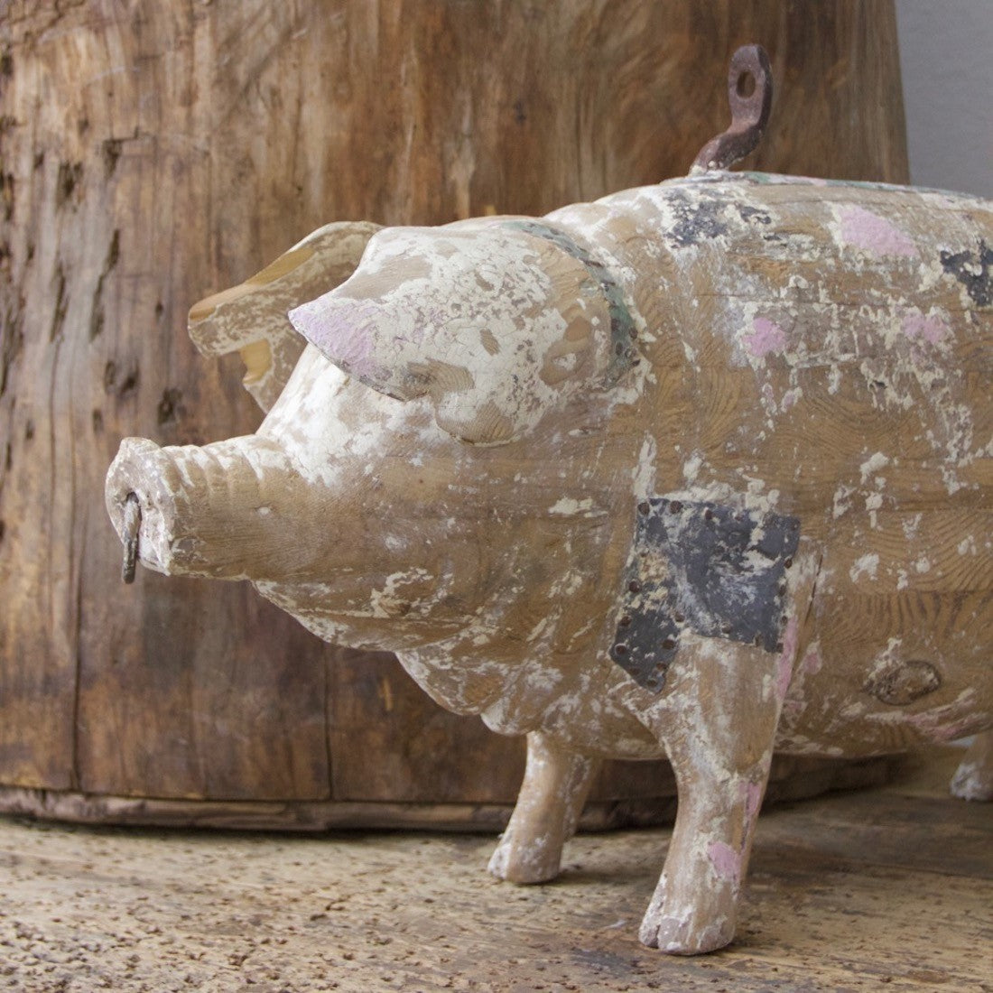 A carved wood butcher's sign