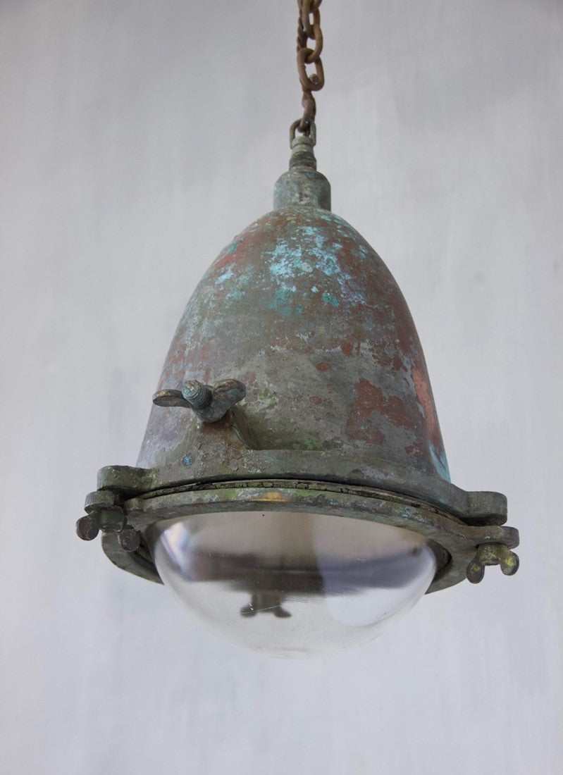 A 1930s copper and brass pendant light