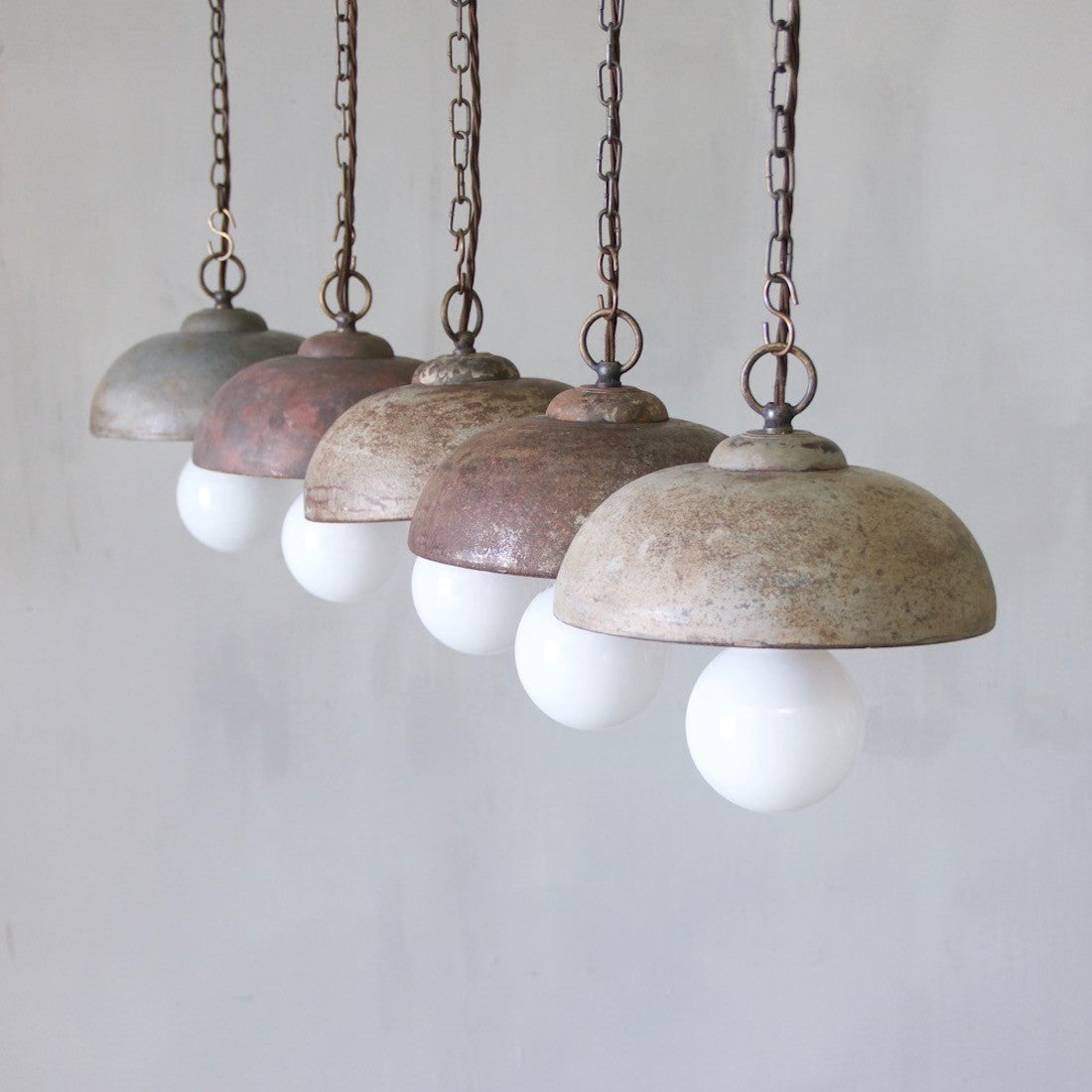 1930s domed iron pendant lights
