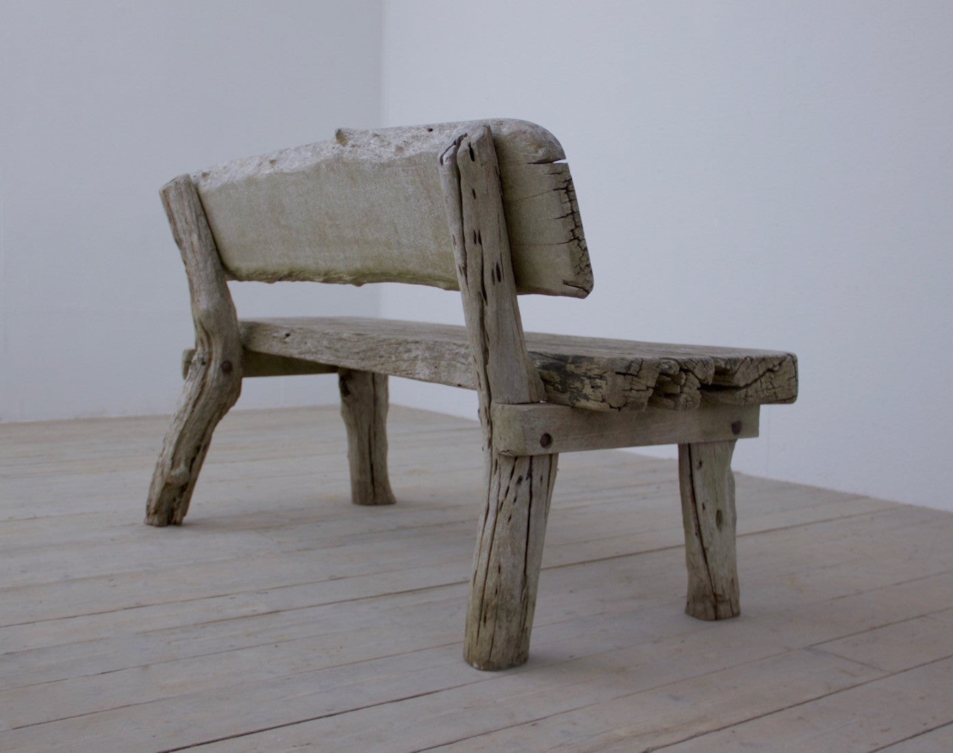 A rustic oak bench