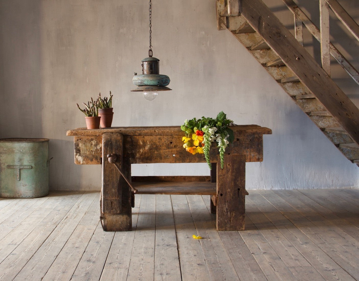 A primitive 19th century workbench