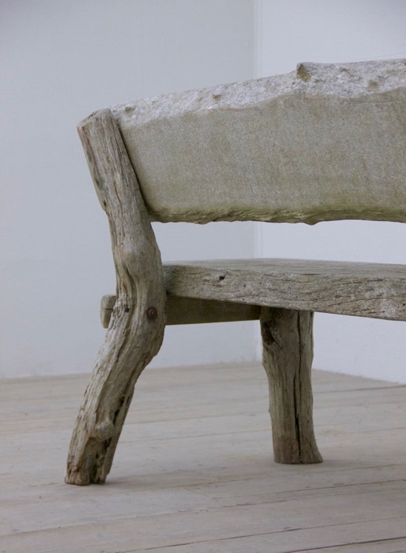 A rustic oak bench