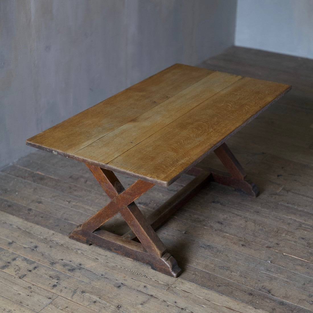 A late 19th century oak refectory table