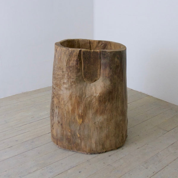 A tree trunk grain bin