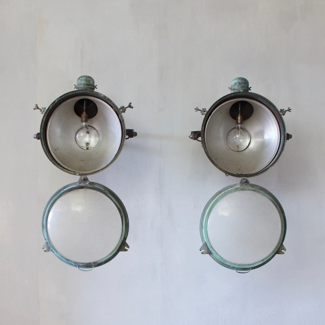 1920s Pair of Holophane Copper Searchlights