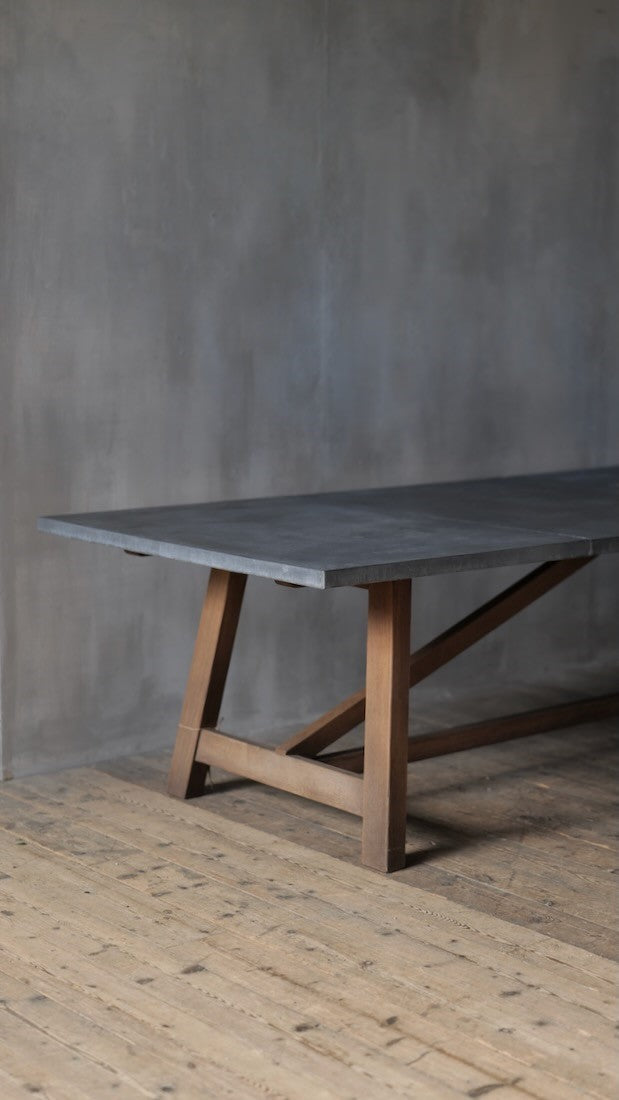 An oak orangery table with zinc top