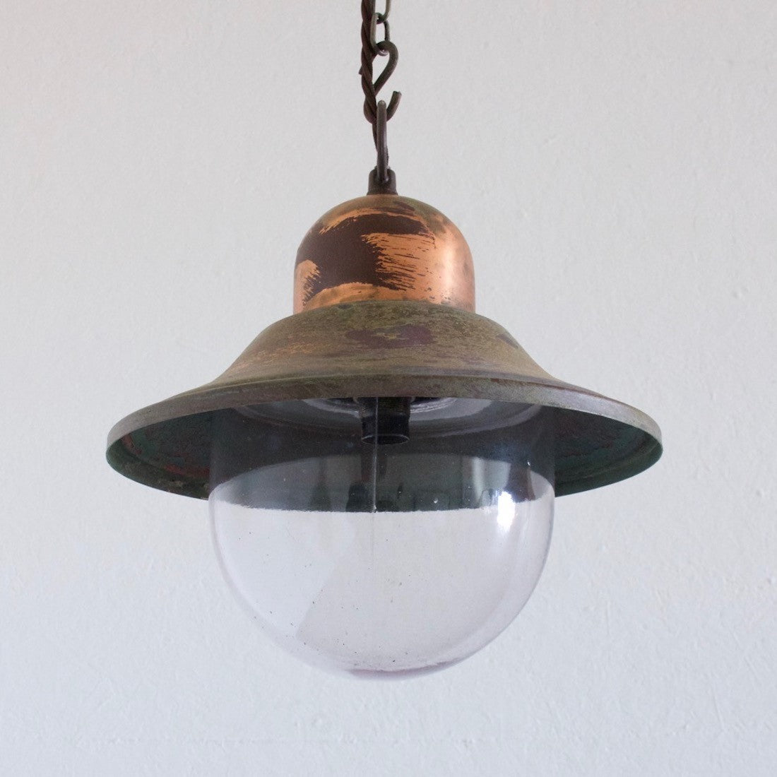 A set of 5 copper pendant lights