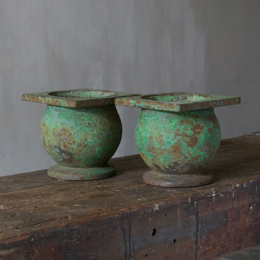 A pair of geometric planters