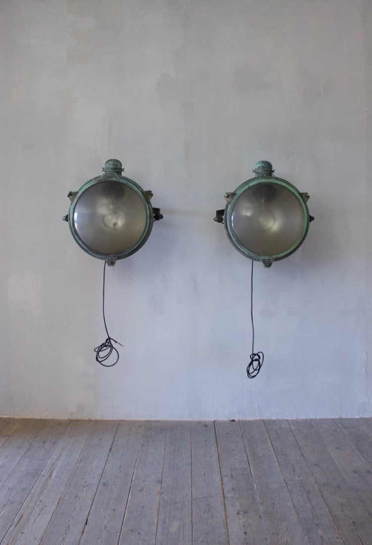 1920s Pair of Holophane Copper Searchlights