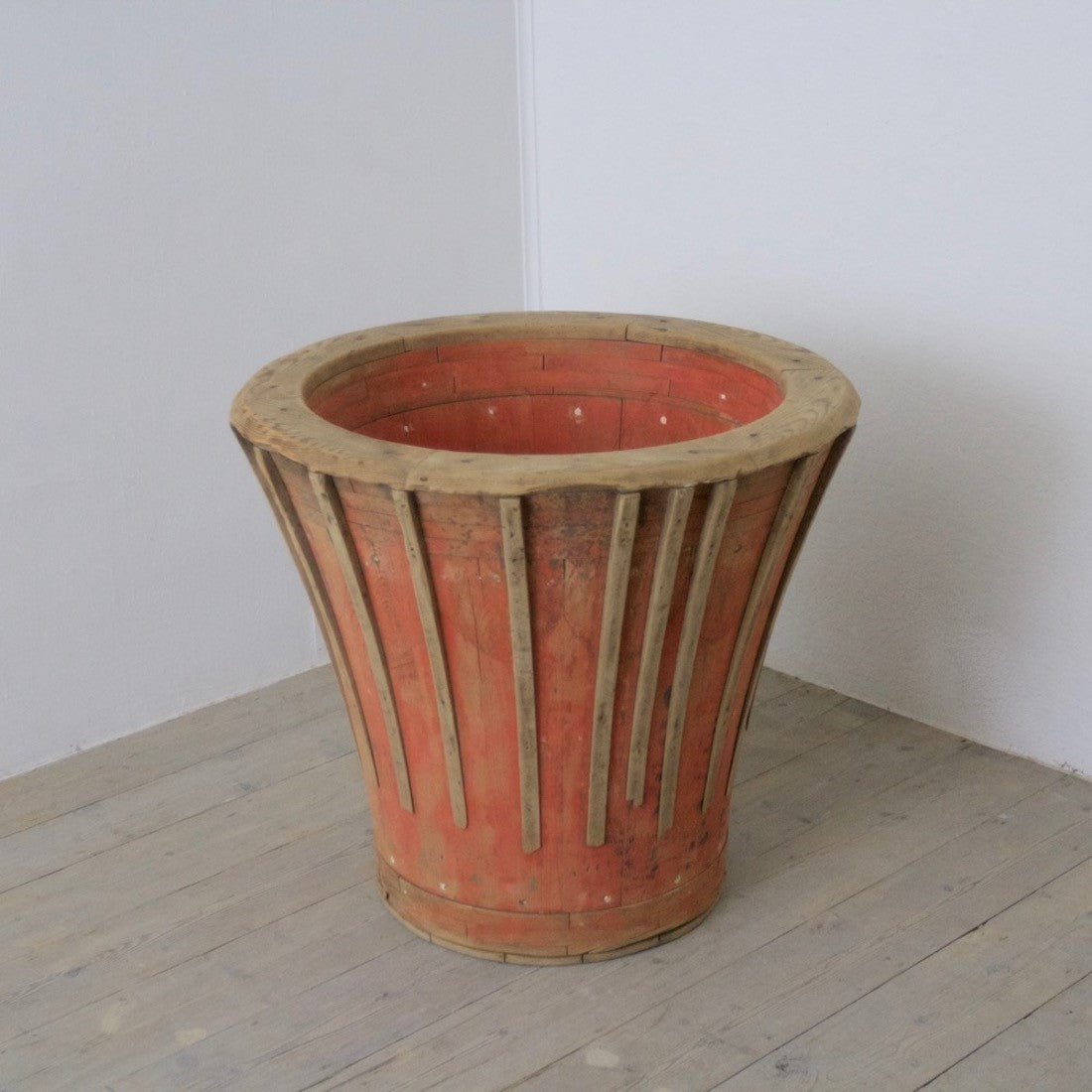 A wooden ribbed tub