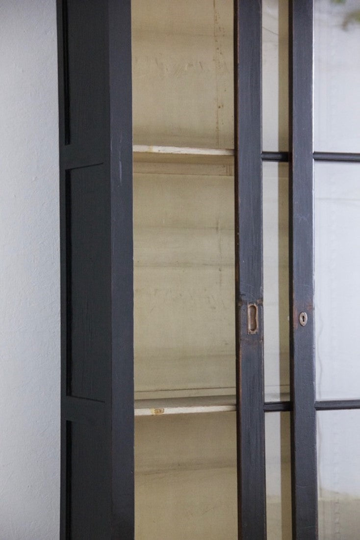 An ebonised sliding door cabinet