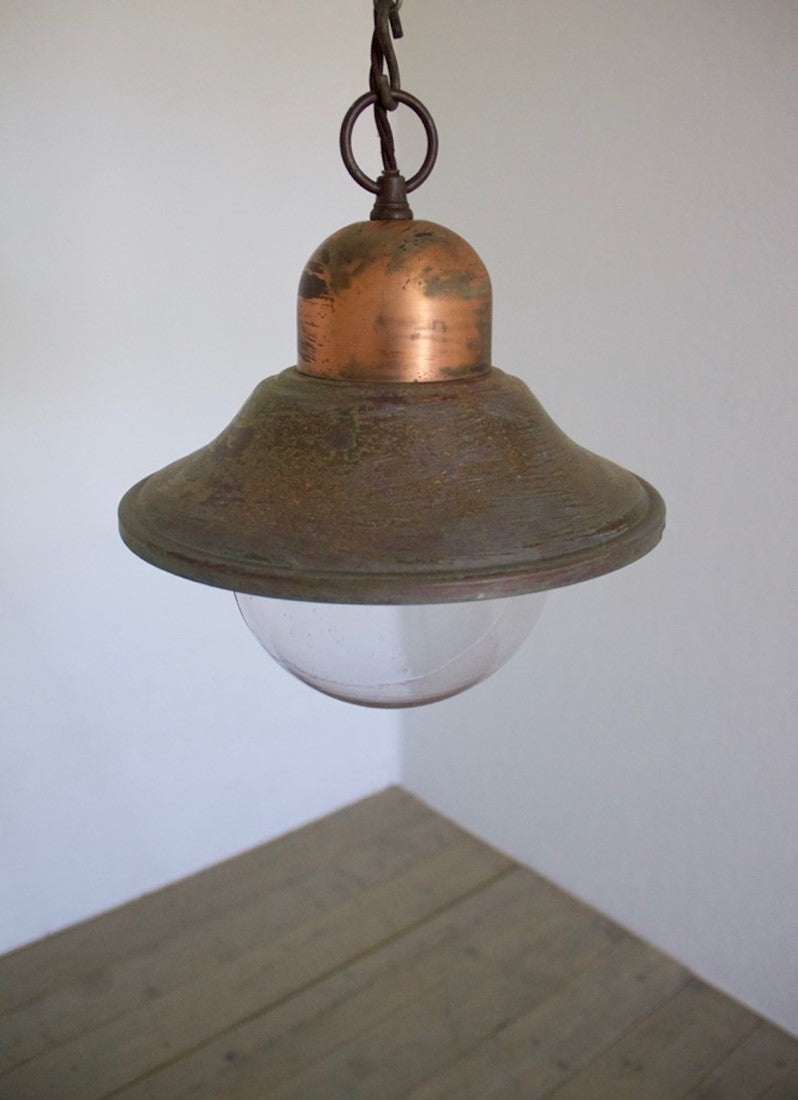 A set of 5 copper pendant lights