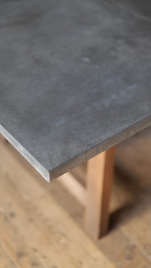 An oak orangery table with zinc top
