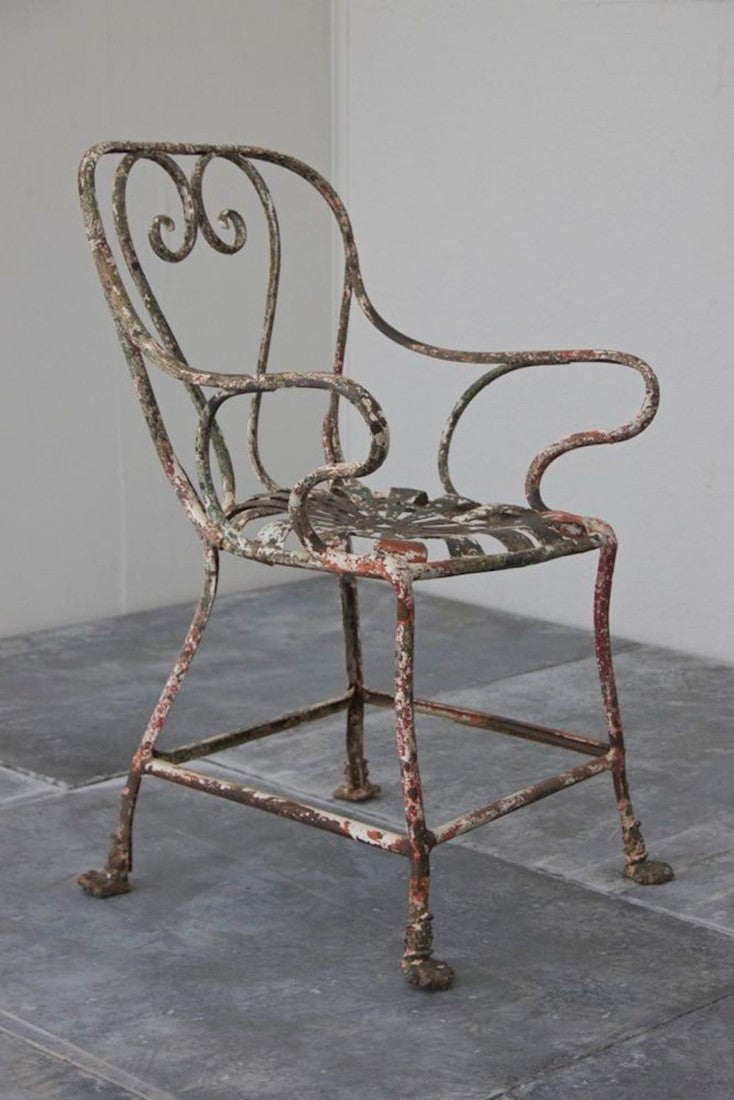 A c19th wrought iron 'arras' armchair