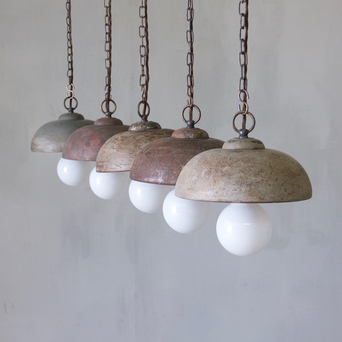1930s domed iron pendant lights