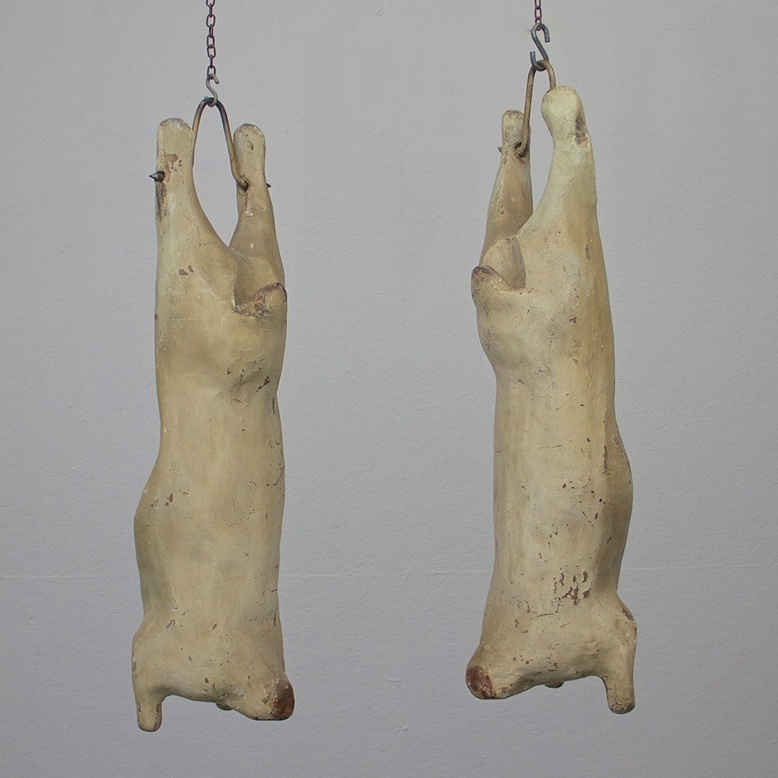 A set of 4 papier-mâché lamb carcasses
