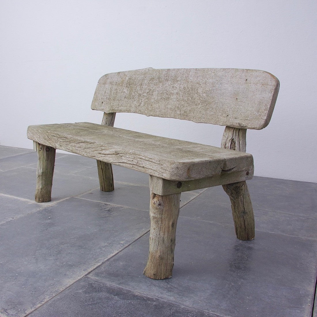 A rustic oak bench