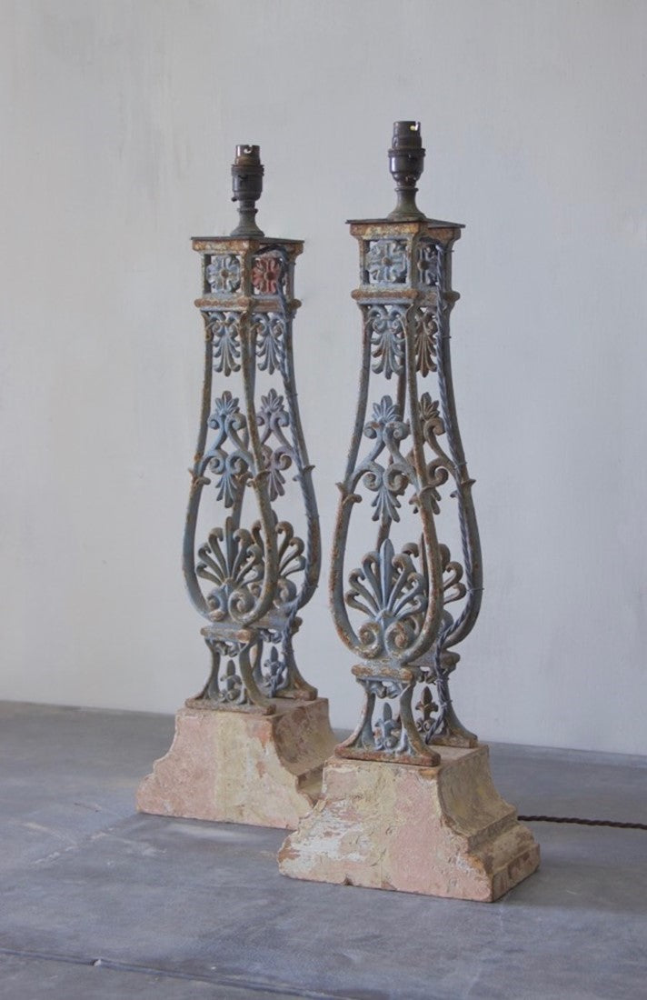 A pair of C19th baluster table lamps