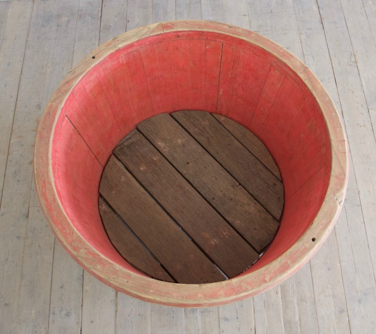 A large wooden tub