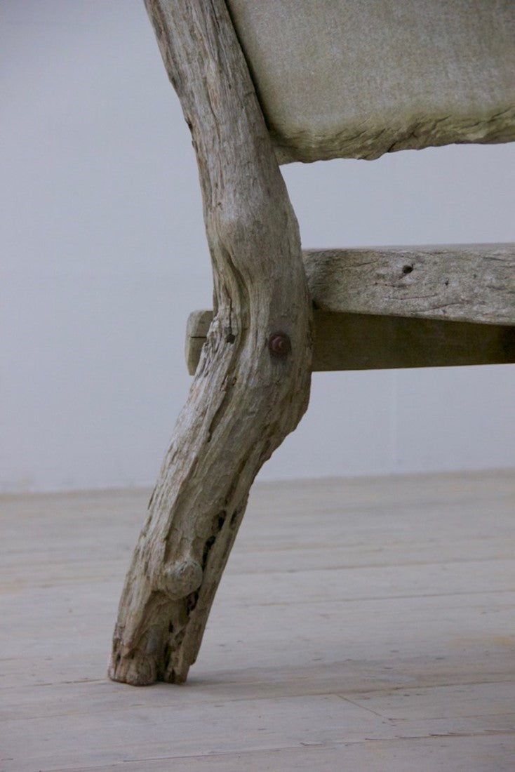A rustic oak bench