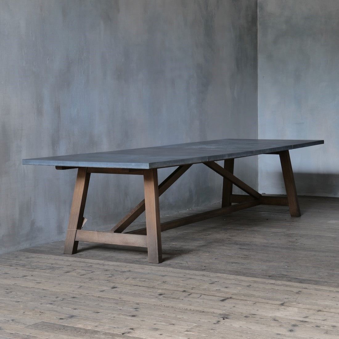 An oak orangery table with zinc top