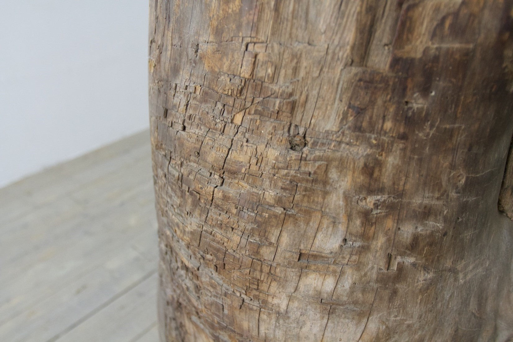 A tree trunk grain bin