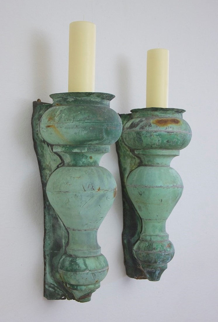 A pair of C19th copper torcheres