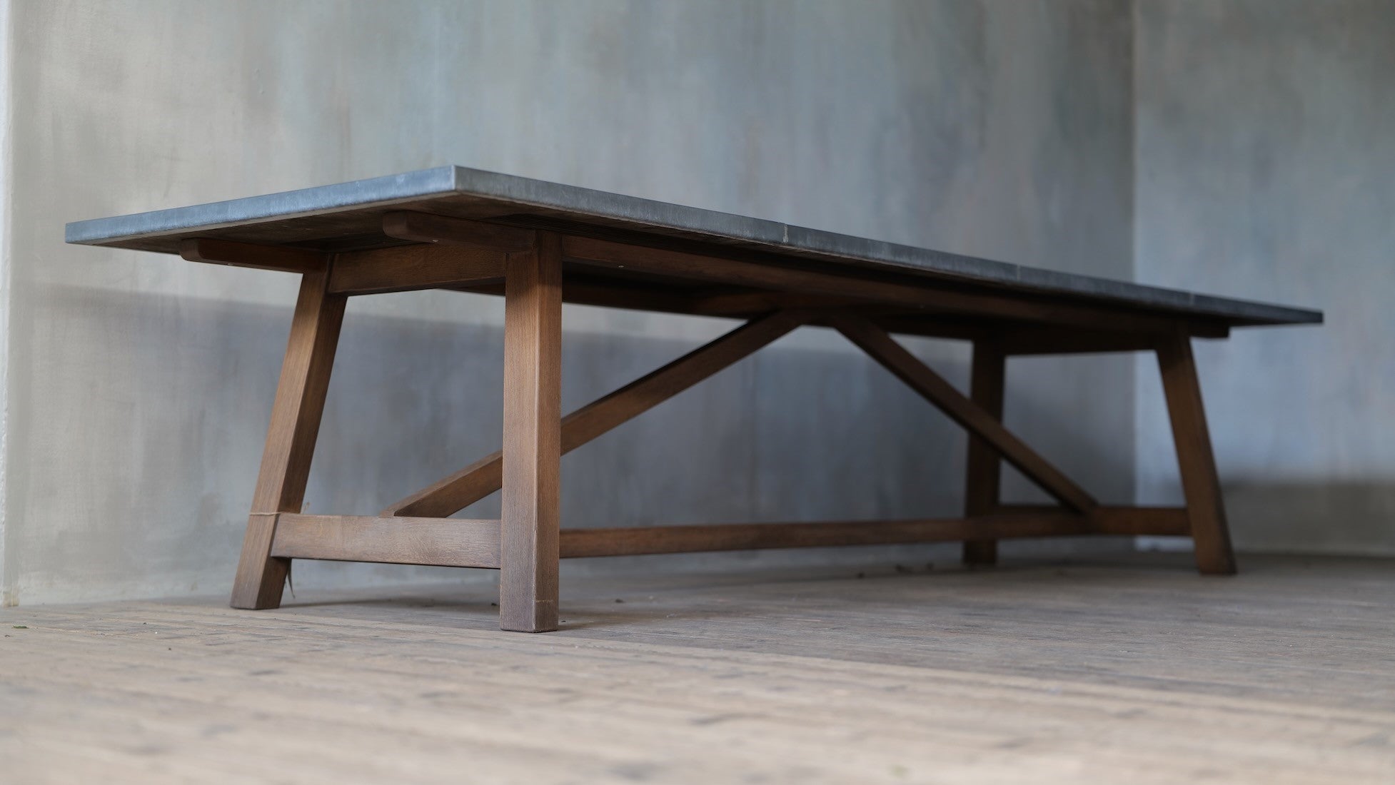 An oak orangery table with zinc top