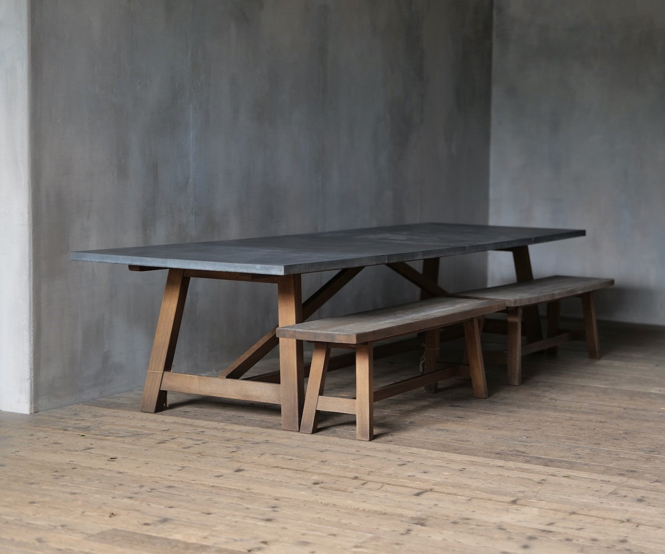 An oak orangery table with zinc top