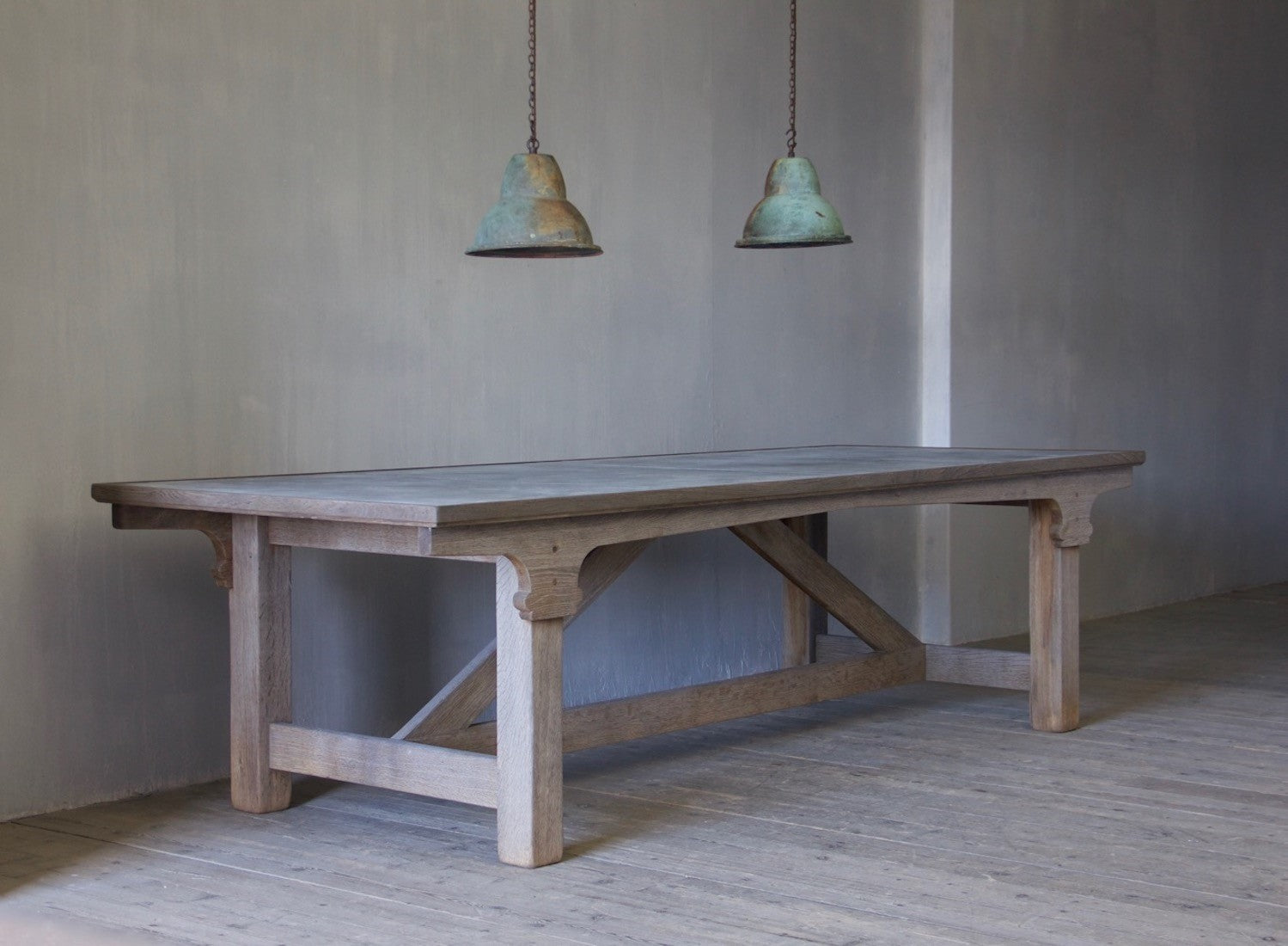 A pair of verdigris copper pendant lights 2