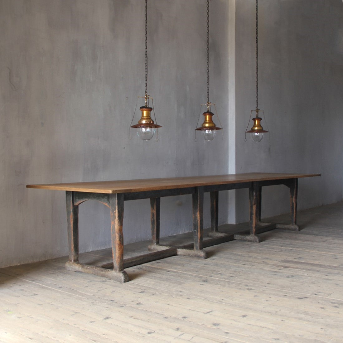 A set of three original gas pendant lights