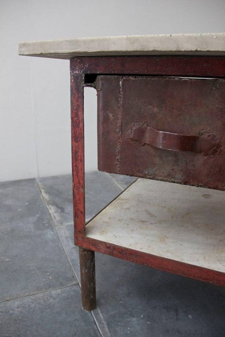 An early C20th iron and marble table
