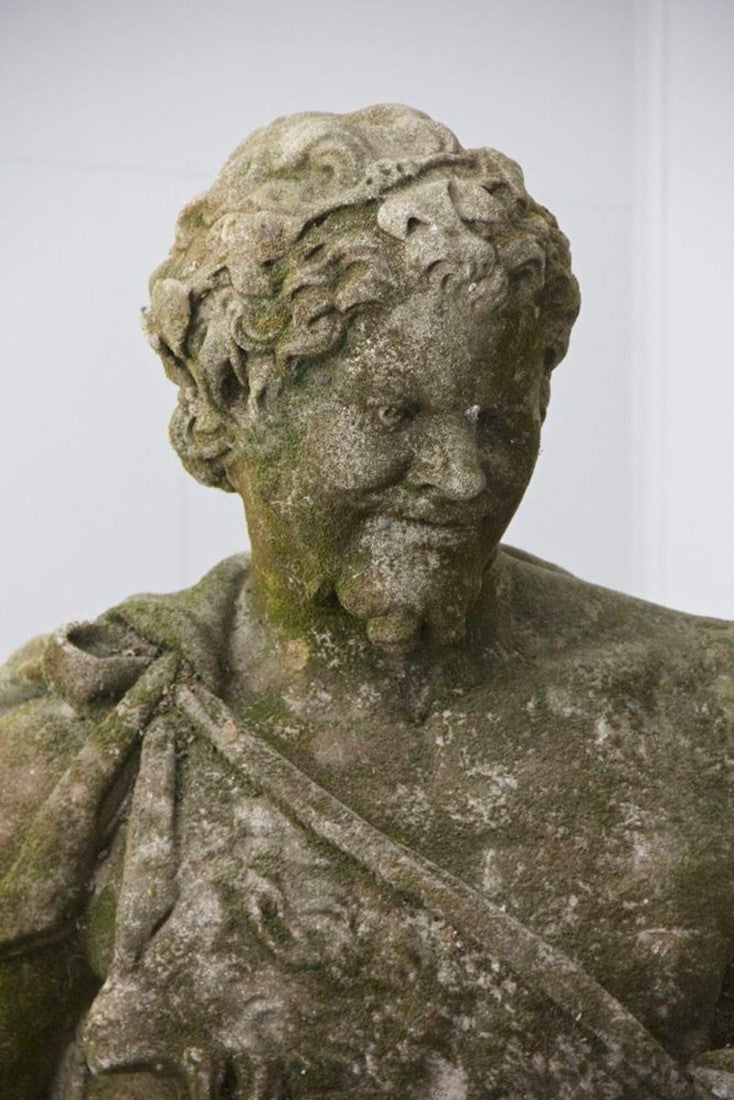 A weathered bust of Bacchus