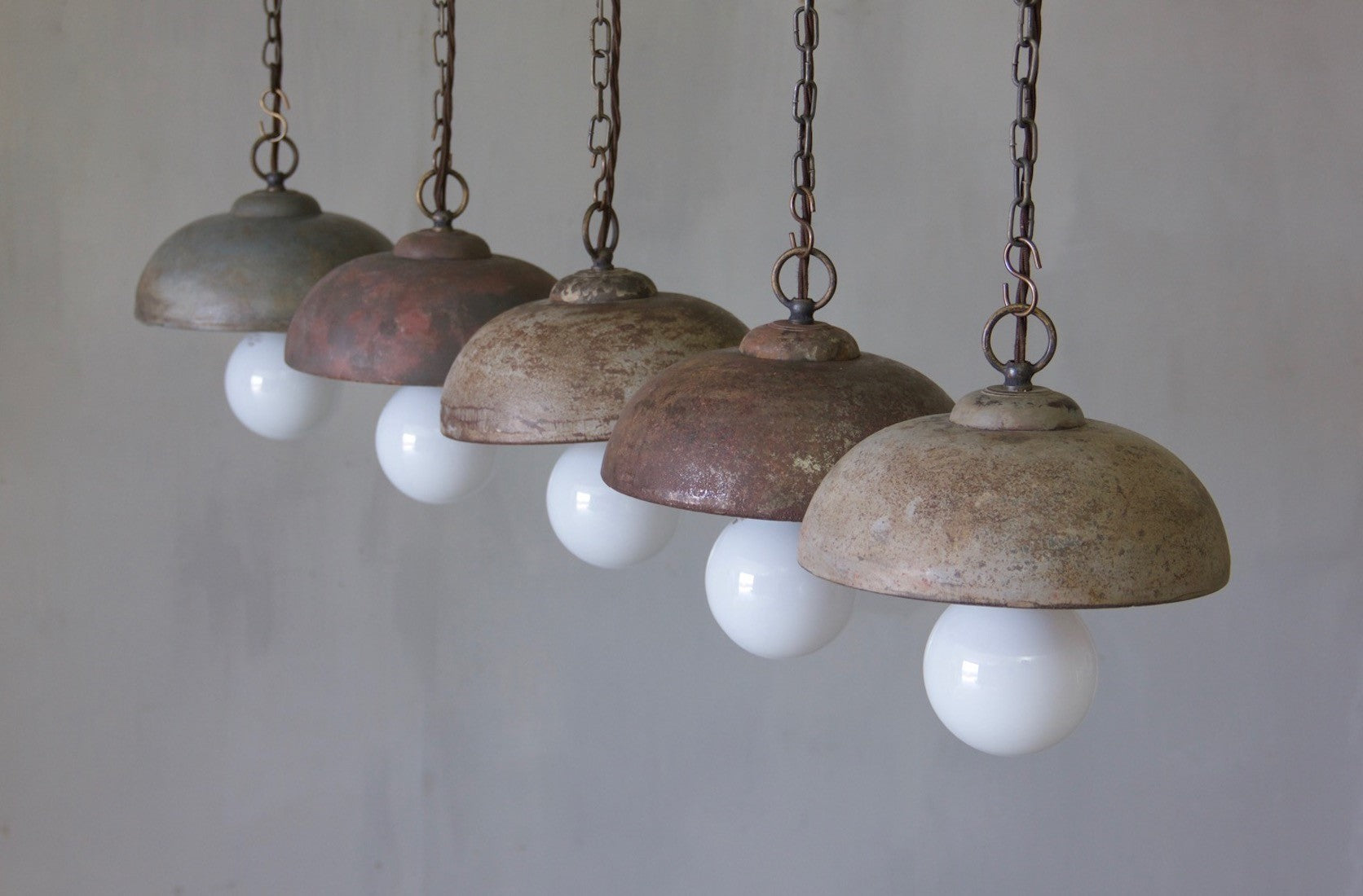 1930s domed iron pendant lights