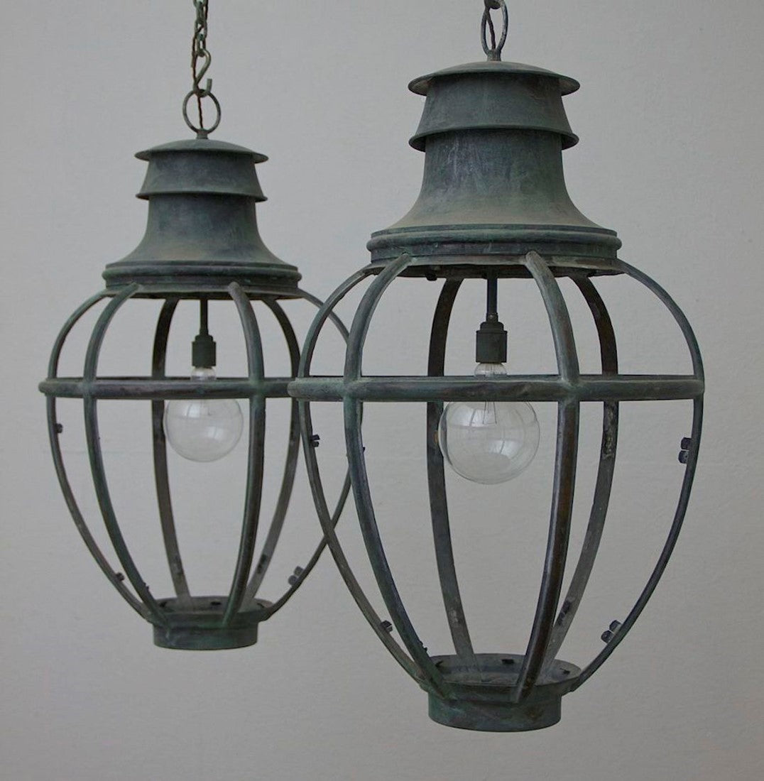 A pair of 1930s copper lanterns