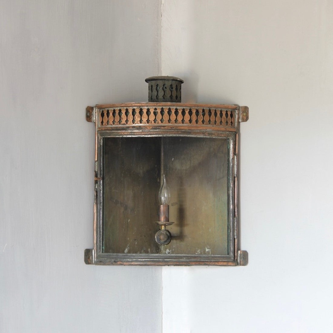 A Georgian copper corner lantern