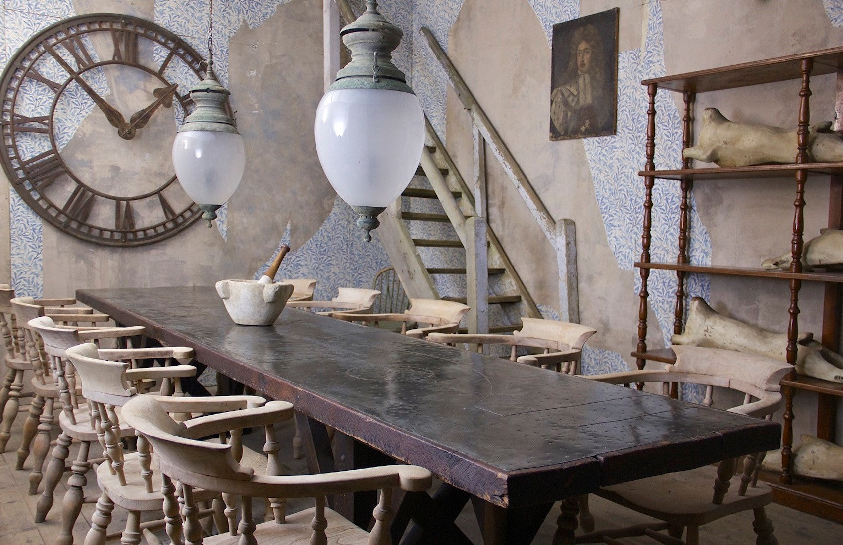 An architectural C19th work table with a patchwork zinc top