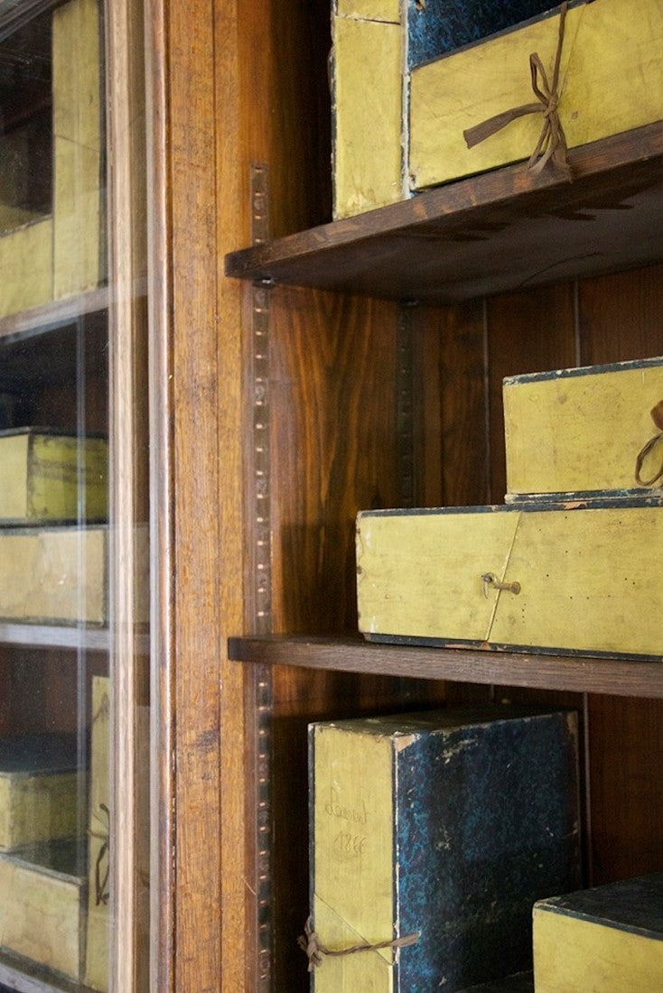 A late C19th oak laboratory cabinet