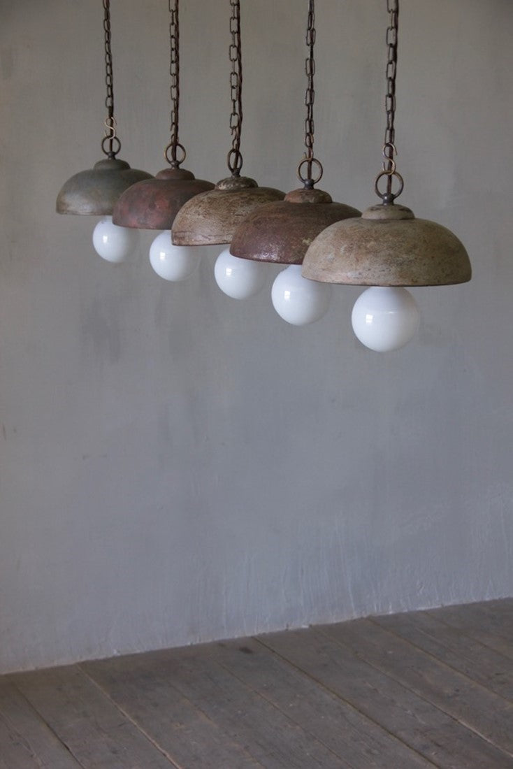 1930s domed iron pendant lights