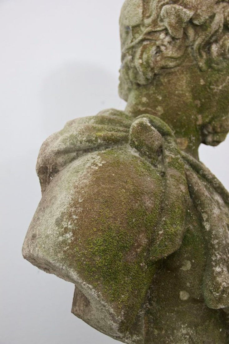 A weathered bust of Bacchus